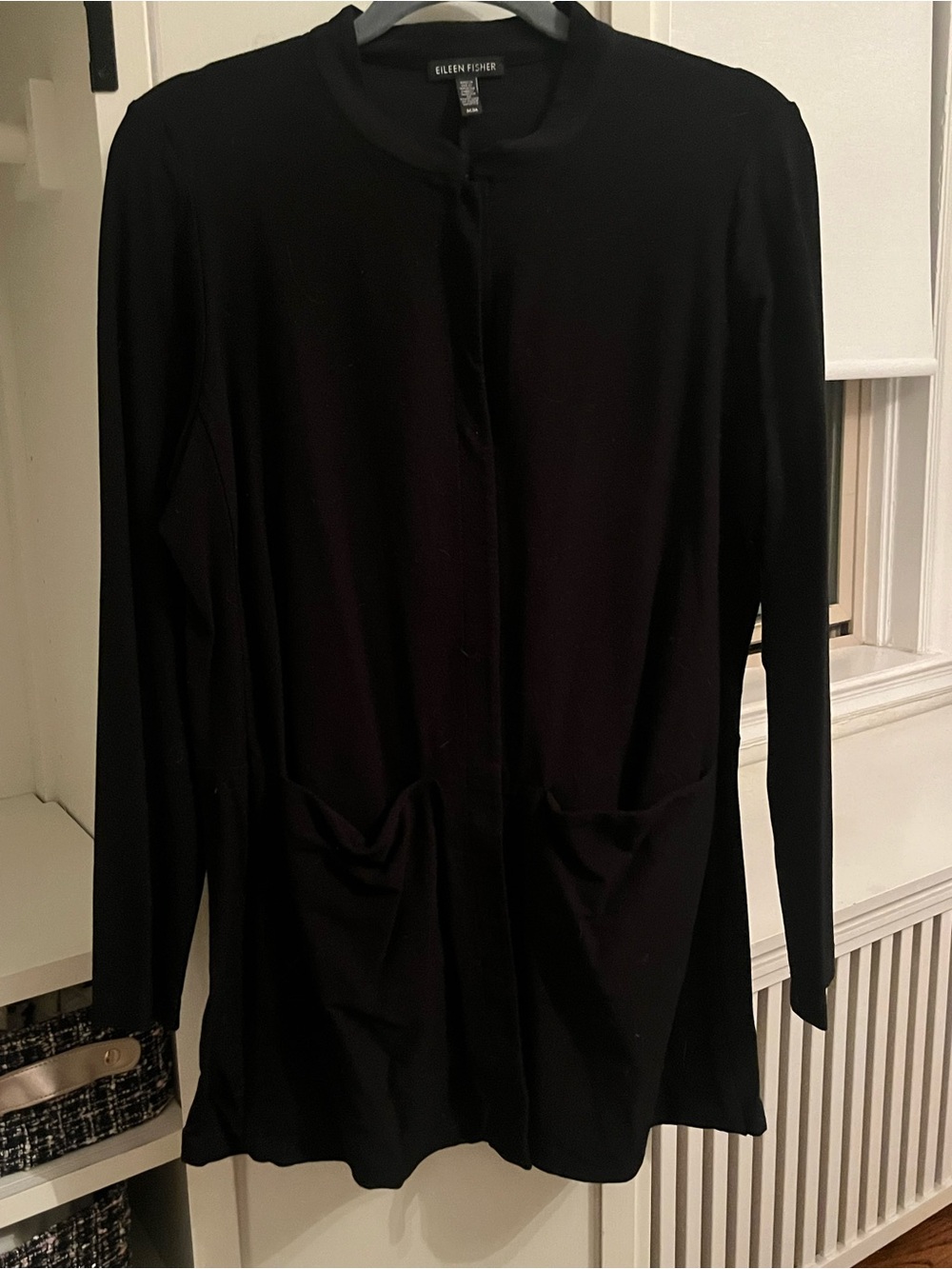 Eileen Fisher Black Collarless Open Cardigan